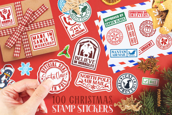 Download 100 Christmas Stamp Stickers Bundle PNG - Christmas stamp Collection