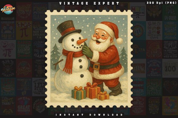 Download Christmas Stamp Santa with Snowman PNG - Premium Bundle
