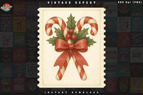 Download Retro Christmas Stamp Candy Cane Clipart - Premium Resources