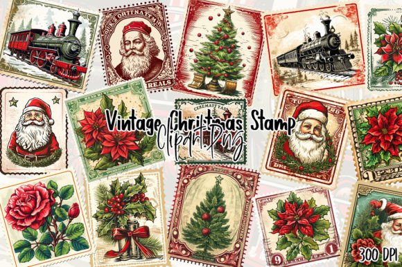 Download Vintage Christmas Stamp Clipart - Christmas stamp Collection
