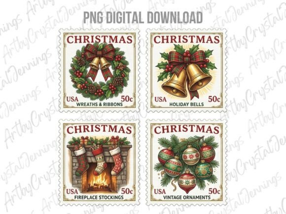 Download Vintage Christmas Stamp Clipart PNG - Christmas stamp Collection