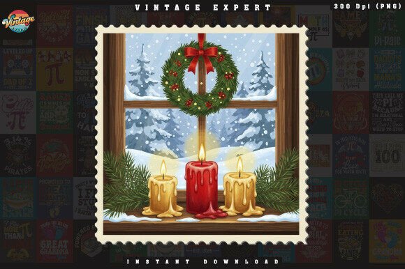 Download Watercolor Christmas Stamp Candles PNG - Premium Resources
